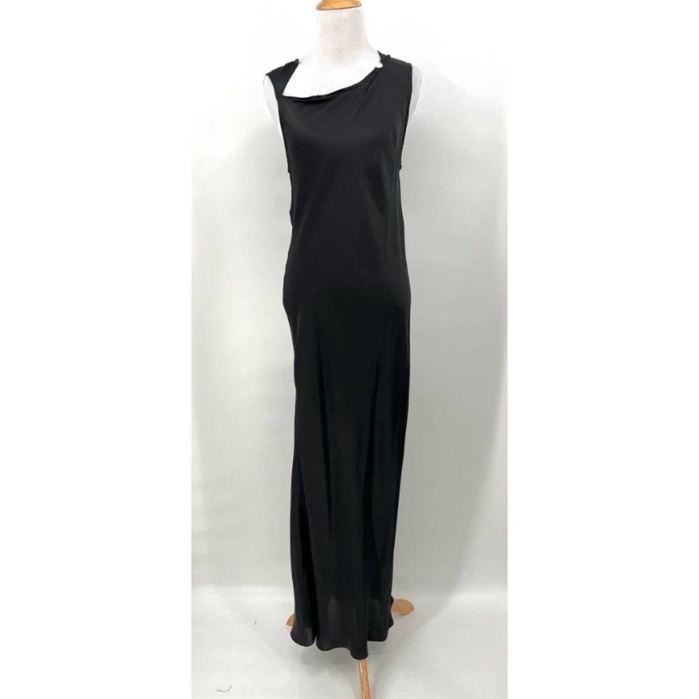 ANN DEMEULEMEESTER Dress Womens 40 Small Black Asymmetrical Neckline Silk Maxi